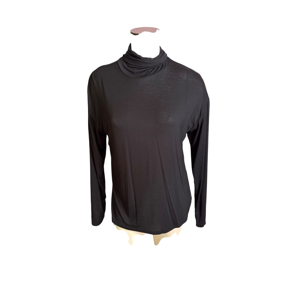 Prologue Mock Neck Top Large Black Long Sleeve Modal Spandex Stretch Minimalist
